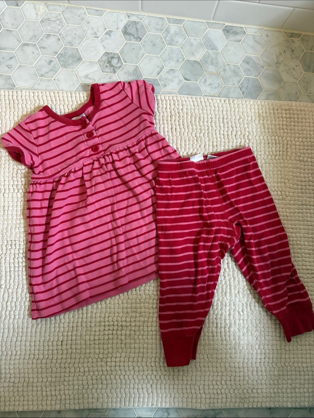 Hanna Anderson. Girls Pink Striped Short Sleeve Top & Pants 85 cm